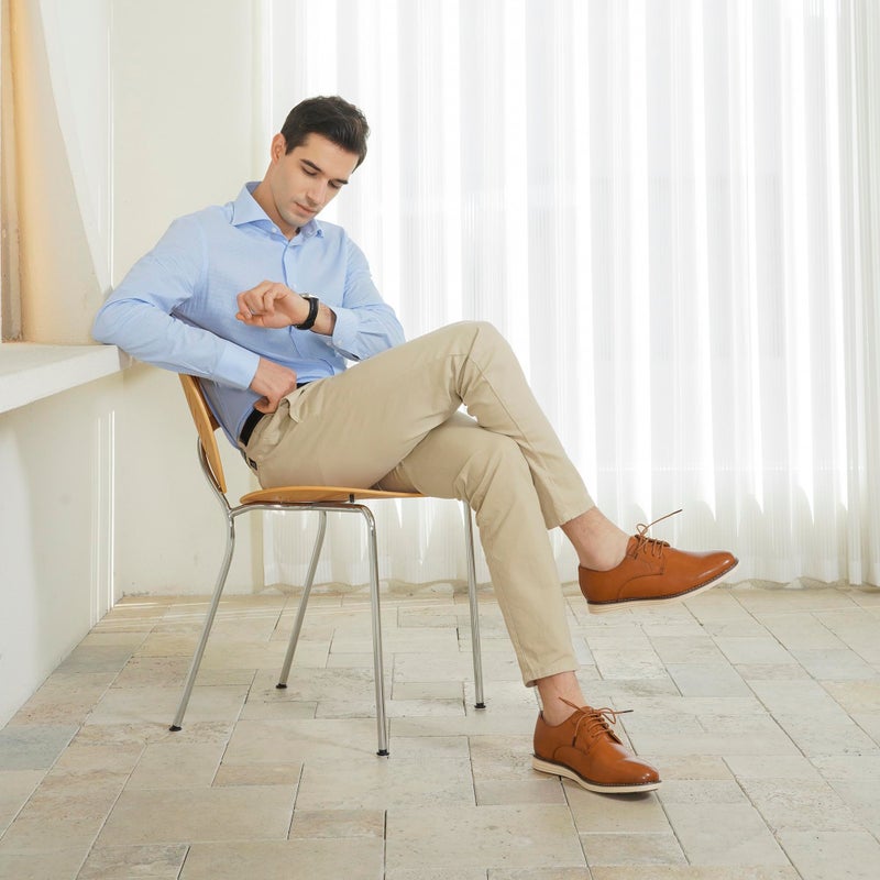 Vostey Mens Casual Dress Shoes Wingtip Plain Business Dress Shoes for Men (BMY618 Yellow Brown 11.5) - Image 4